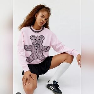 🎁Teddy Fresh🎁Pink Sweater with Black Lace Bear Design